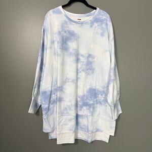Evri Blue & White Tie Dye Oversized Baggy Sweatshirt - 0X - Women's Plus Size